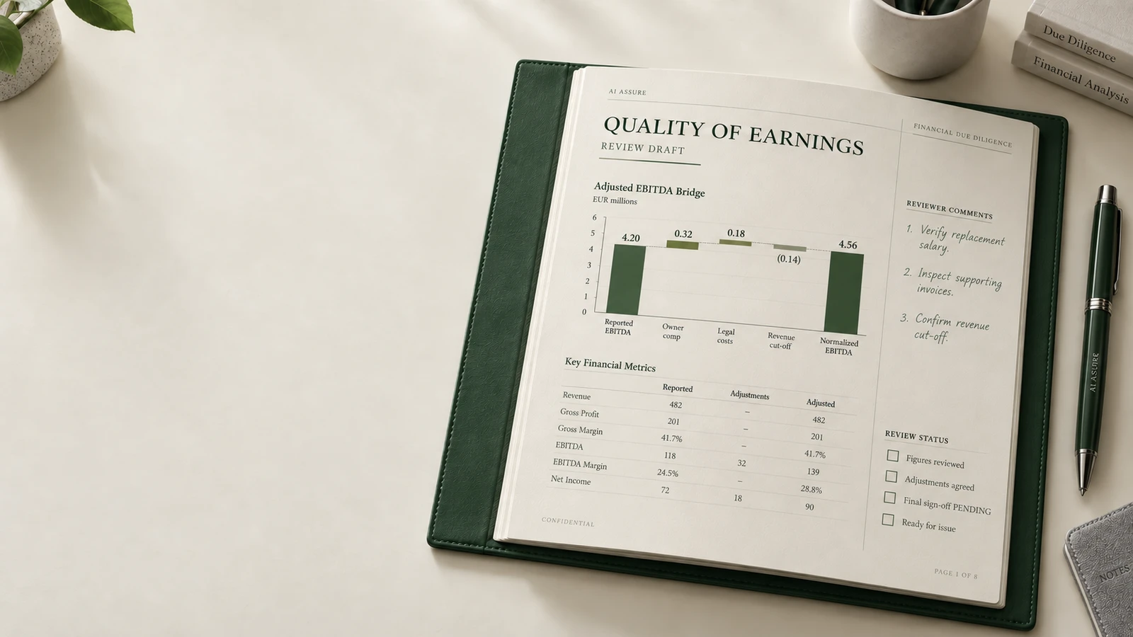 A quality of earnings report prepared for human review